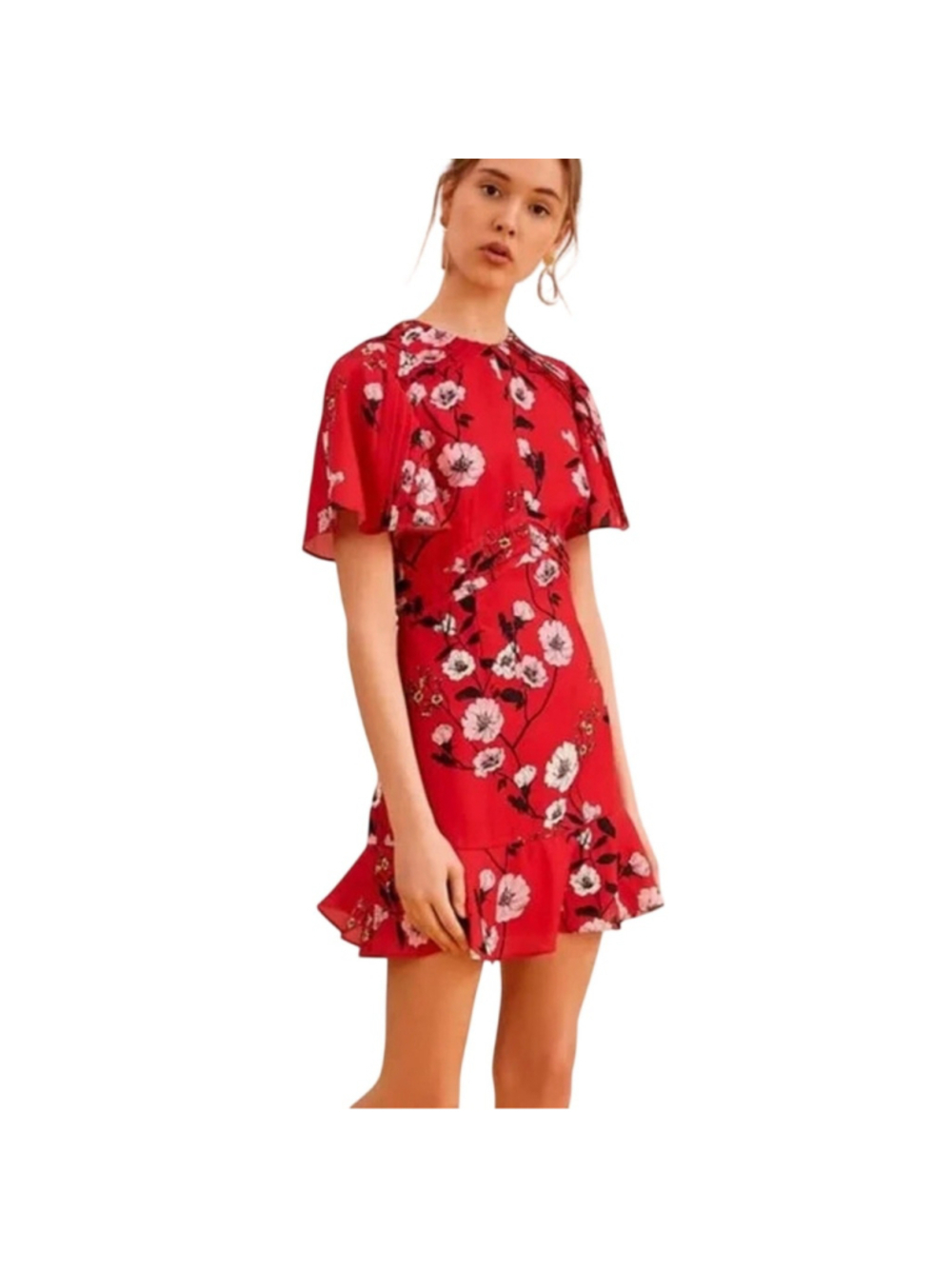 Keepsake sz S hot red cottagecore mini dress fit flare floral girly shift summer